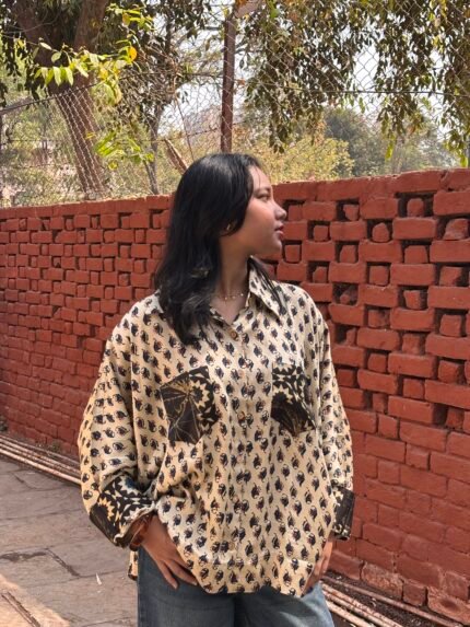 Ajrakh Handblocked Model Silk- Oversized Shirt