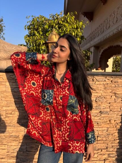 Ajrakh Handblocked Model Silk- Oversized Shirt