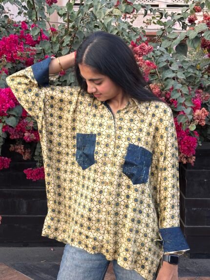 Ajrakh Handblocked Model Silk- Oversized Shirt