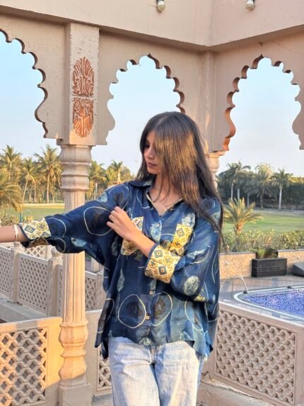 Ajrakh Handblocked Model Silk- Oversized Shirt
