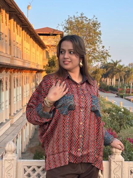 Ajrakh Handblocked Model Silk- Oversized Shirt