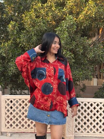 Ajrakh Handblocked Model Silk- Oversized Shirt