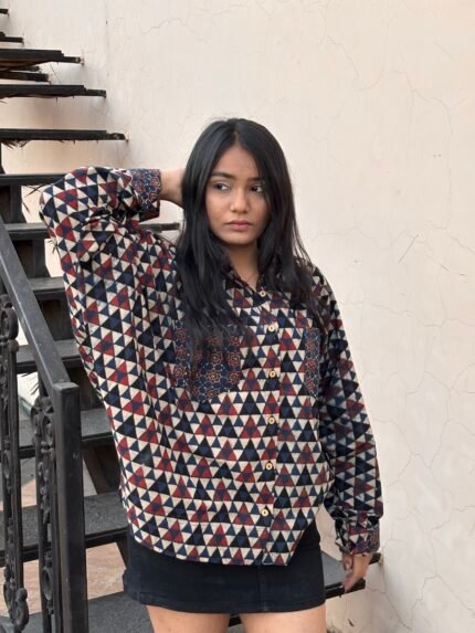 Ajrakh Handblocked Cotton- Oversized Shirt