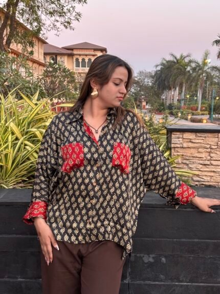 Ajrakh Handblocked Model Silk- Oversized Shirt