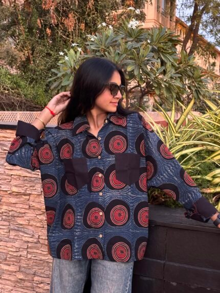 Ajrakh Handblocked Cotton- Oversized Shirt