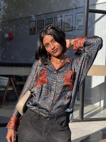 Ajrakh Handblocked Model Silk- Oversized Shirt