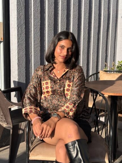 Ajrakh Handblocked Model Silk- Oversized Shirt