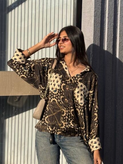 Ajrakh Handblocked Model Silk- Oversized Shirt