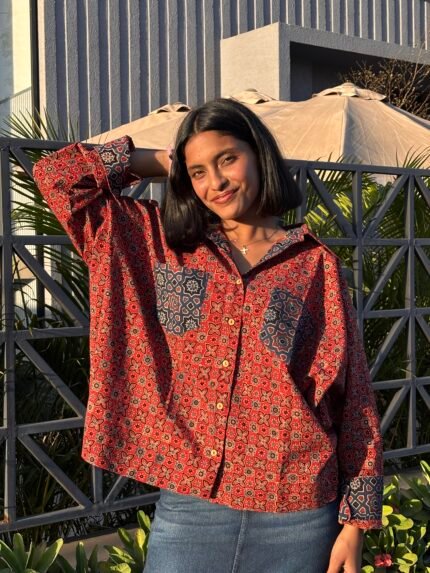 Ajrakh Handblocked Cotton- Oversized Shirt