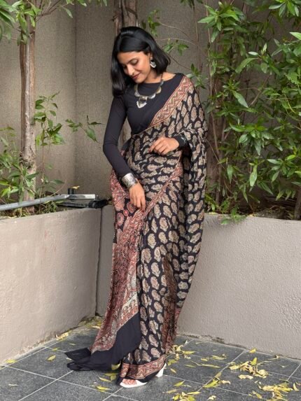 Ajrakh Modal Silk Saree