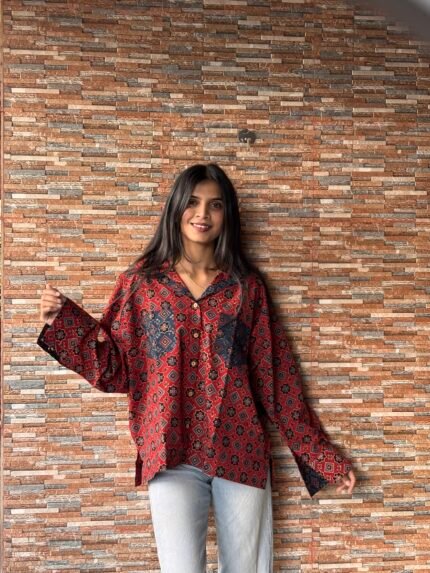 Ajrakh Handblocked Cotton- Oversized Shirt