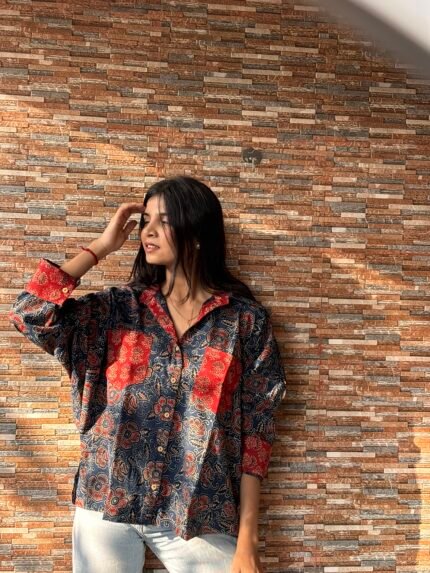 Ajrakh Handblocked Cotton- Oversized Shirt